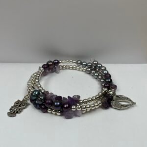 Purple and Silver Owl and Wings Charm Bangle