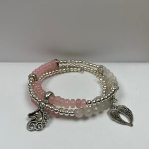 Pink and White Crystal Charm Bangle