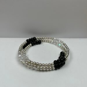 Black and Silver Crystal Charm Bangle