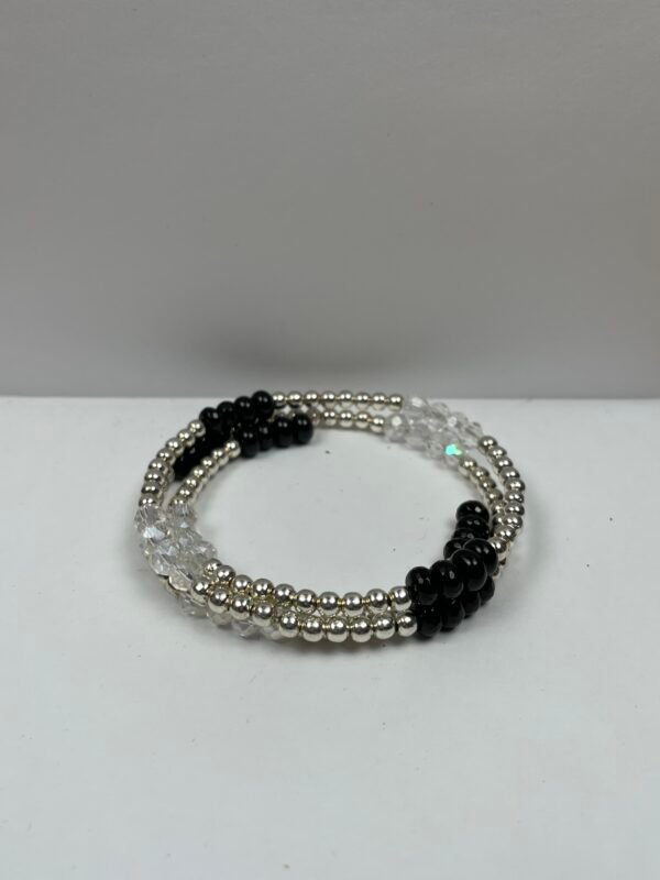 Black and Silver Crystal Charm Bangle