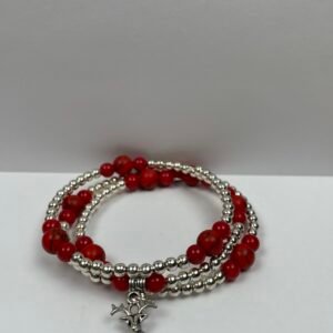 Red and Silver Crystal Bangle with Deer Charm