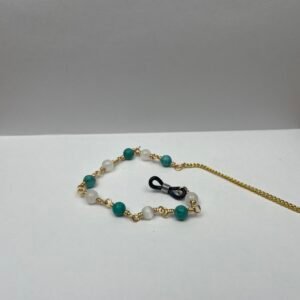 Elegant Blue & White Crystal Glasses String on Gold Chain
