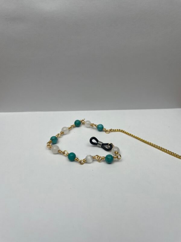 Elegant Blue & White Crystal Glasses String on Gold Chain